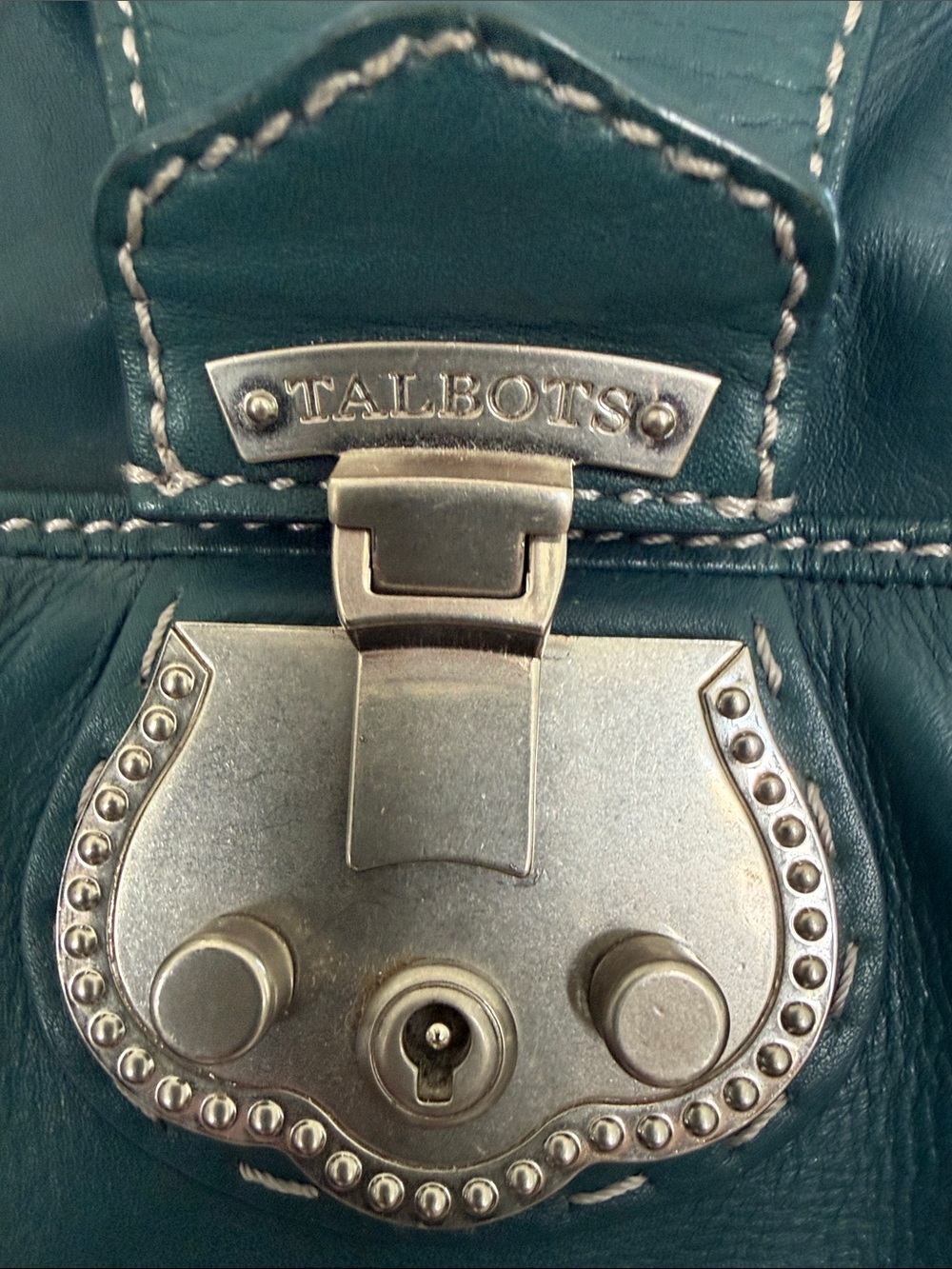 Talbots Beacon Hill domed satchel in a gorgeous teal leather & silver hardware - Picture 2 of 15